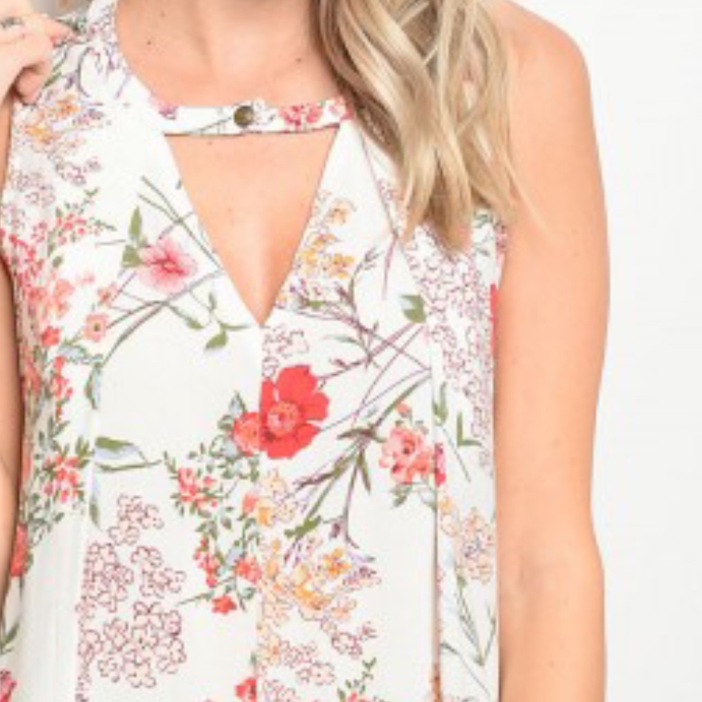 Ivory Sleeveless Floral Print Skater Dress - Picture 3 of 5